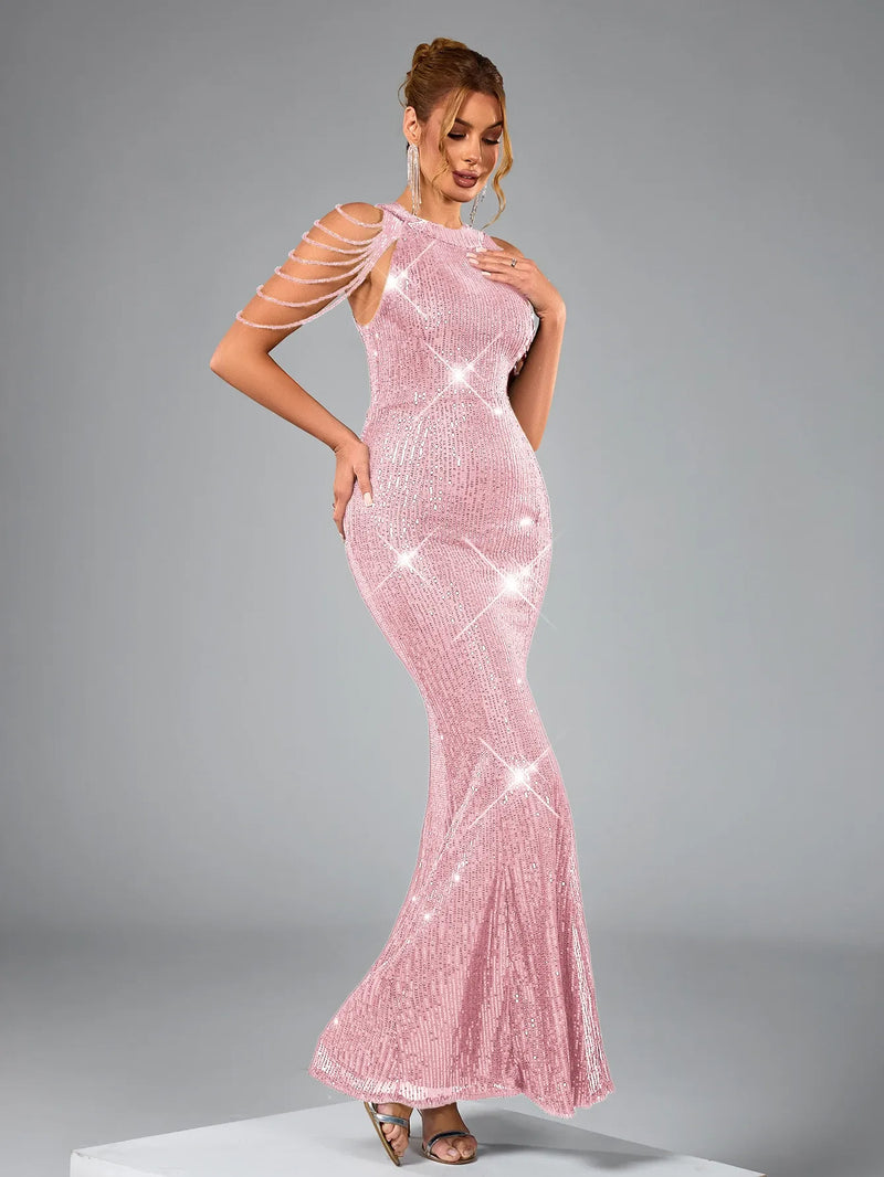 Black Sequinned Party Gown