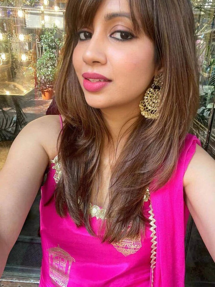 Hot Pink Gold Crepe Sharara Set