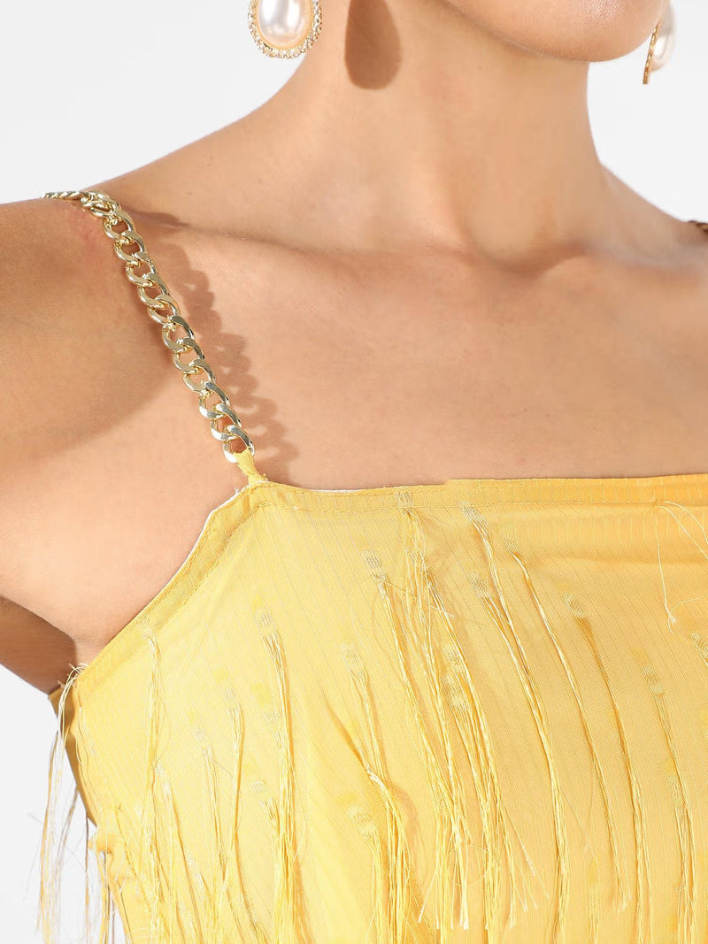 Polyester Lemon Yellow Fringe Empire Dress