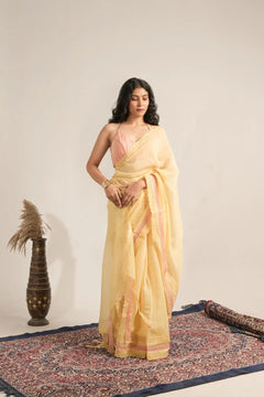 Chameli Pastel Yellow Pure Mul Chanderi Saree