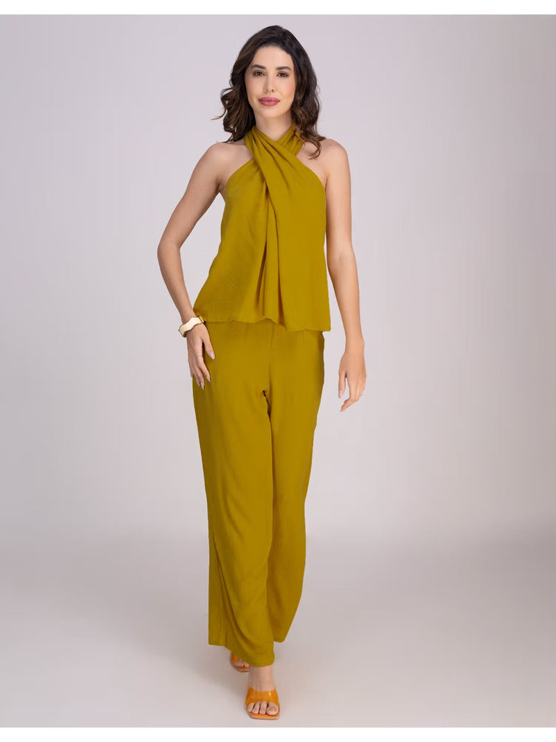 Brown Viscose Rayon Halter Co-Ord Set