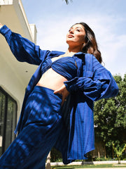 Blue Cotton Textured Co-Ord Set