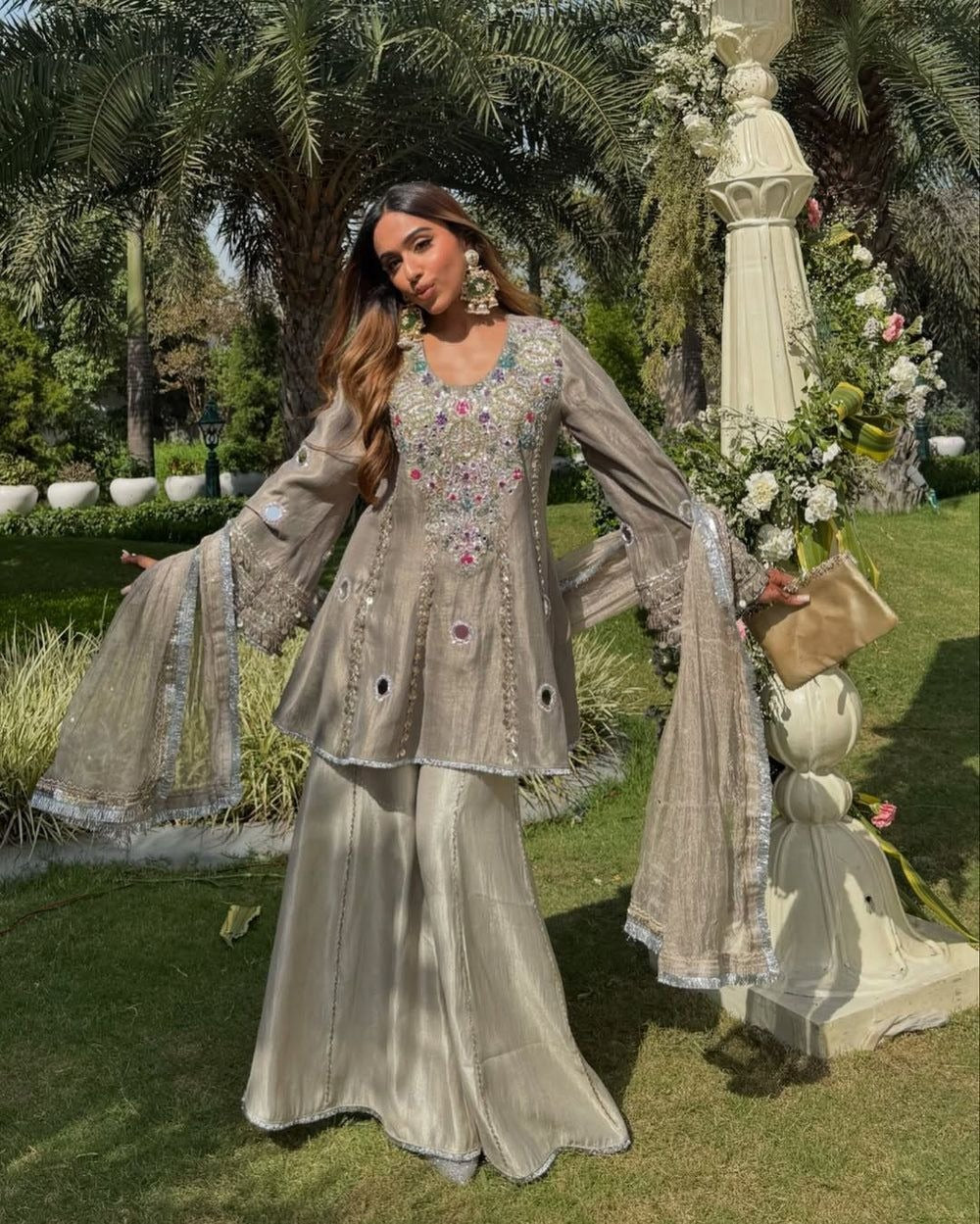 Crepe Organza Silk Embroidered Kurta Set
