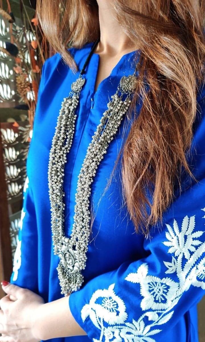 Liva Cotton Royal Blue Embroidered Jumpsuit