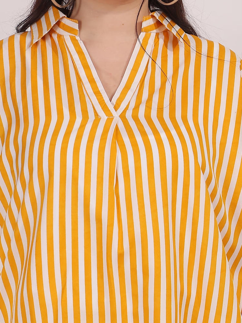 Yellow Striped Crepe Collar Top