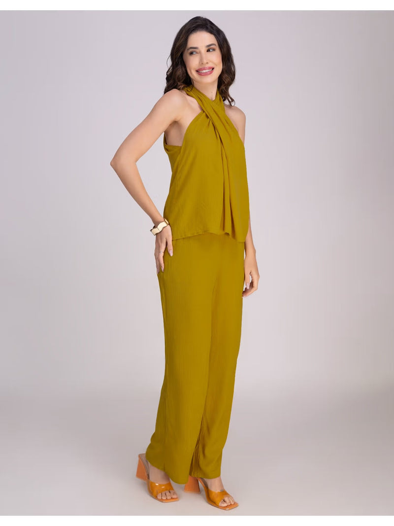 Brown Viscose Rayon Halter Co-Ord Set