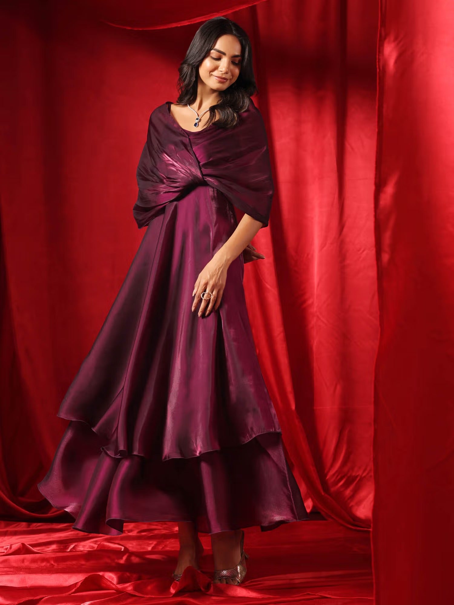 Organza Purple Aura Flow gown Dress Women