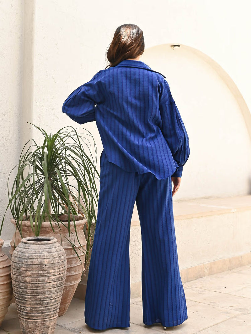 Blue Cotton Textured Co-Ord Set