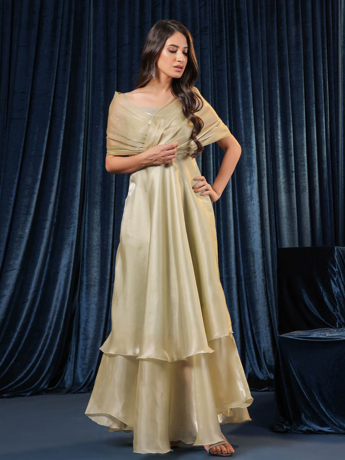 Organza Gleam Aura Flow Cape Dress