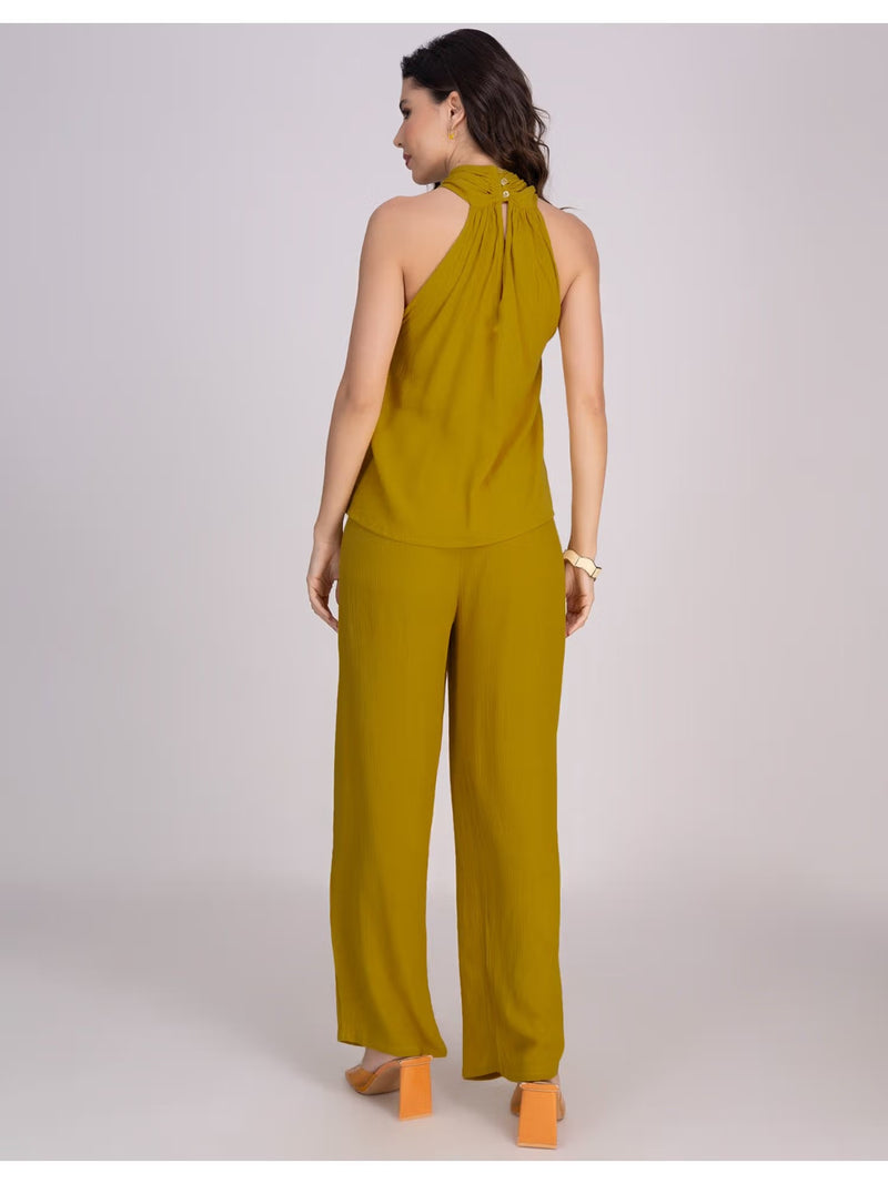 Brown Viscose Rayon Halter Co-Ord Set