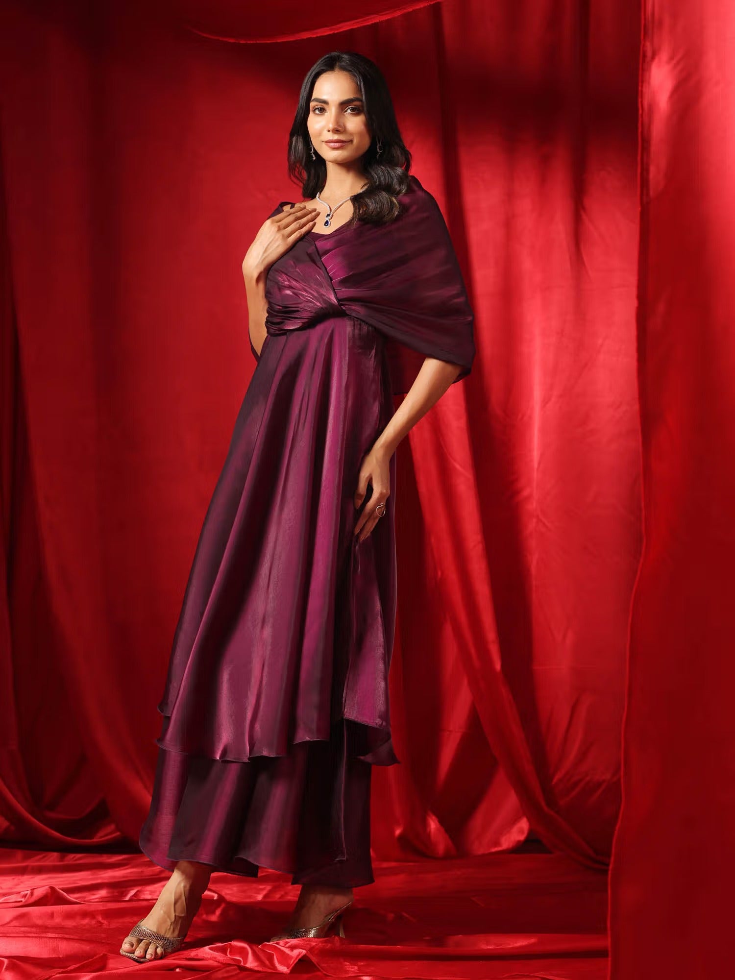 Organza Purple Aura Flow gown Dress Women