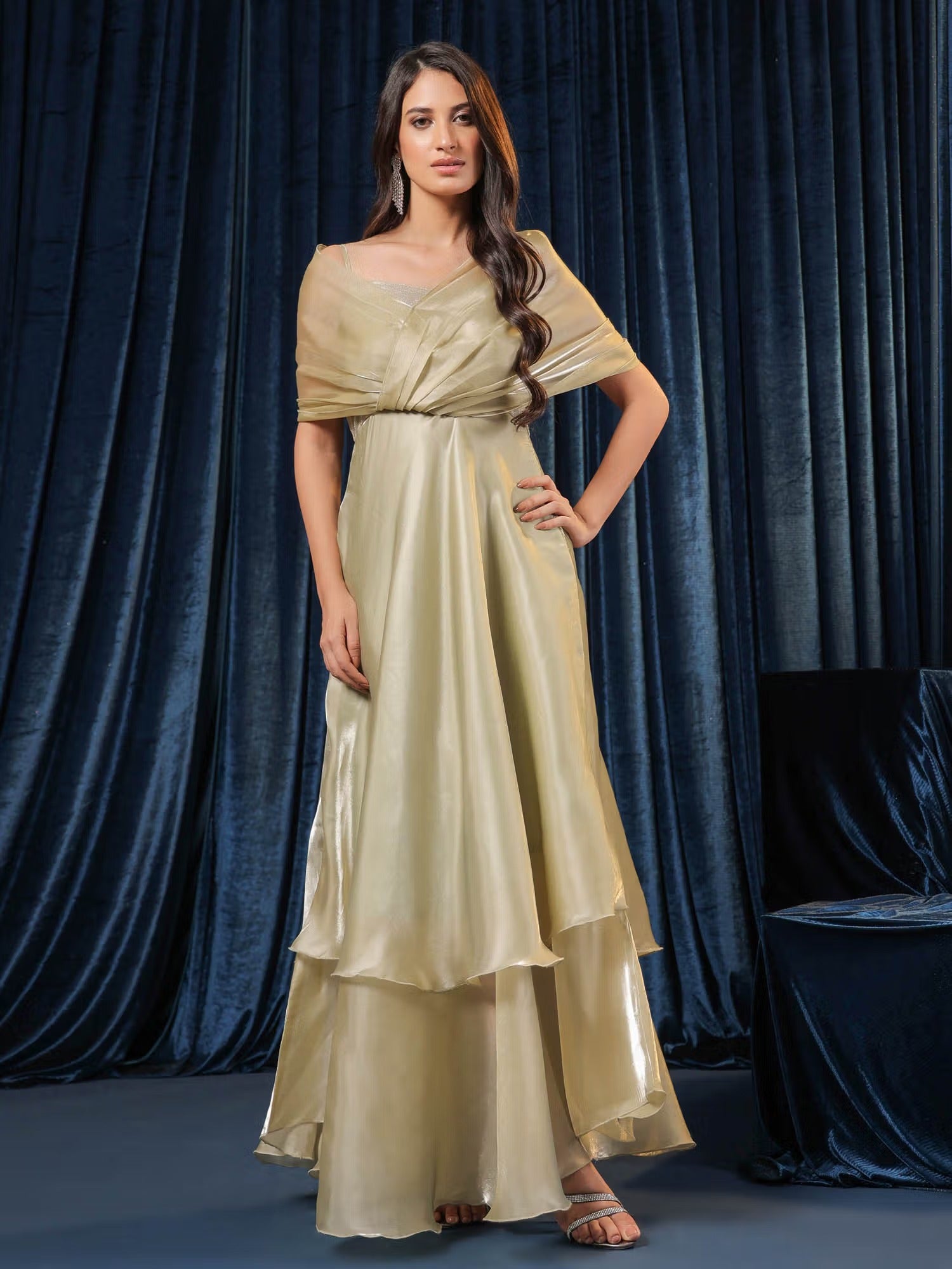 Organza Gleam Aura Flow Cape Dress