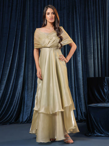 Organza Gleam Aura Flow Cape Dress