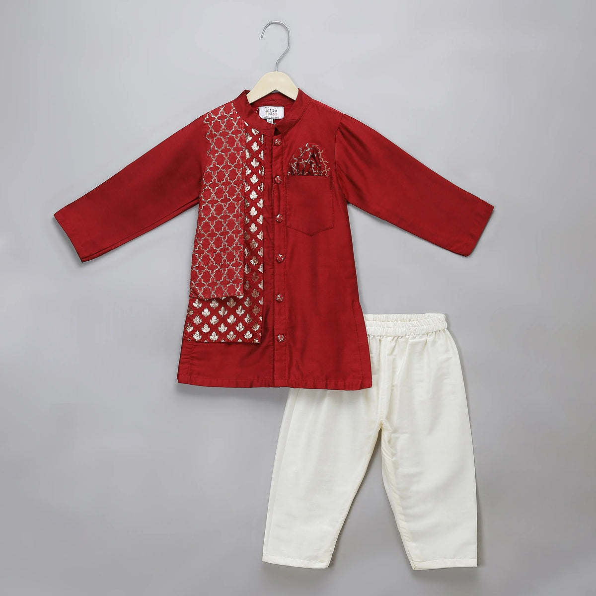 Maroon Cotton Silk Panel Kurta Pyjama Set