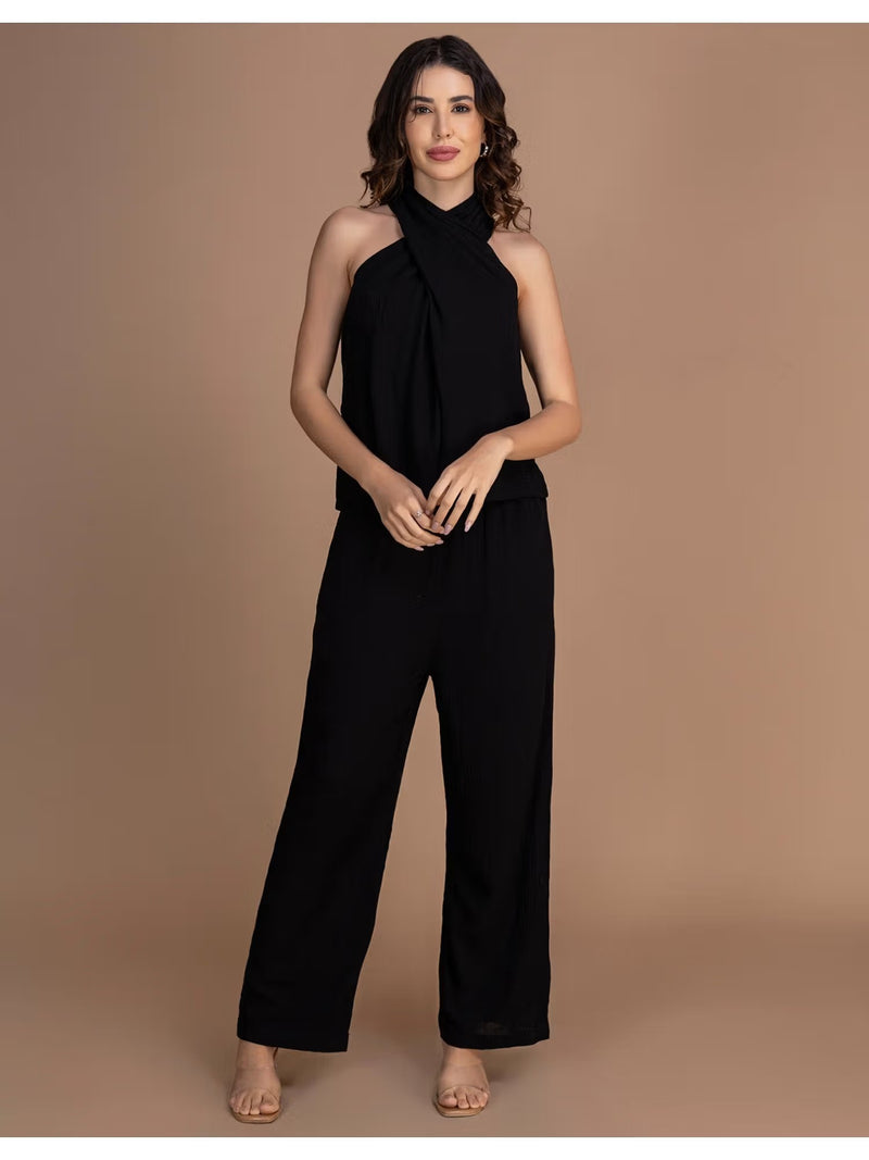 Brown Viscose Rayon Halter Co-Ord Set