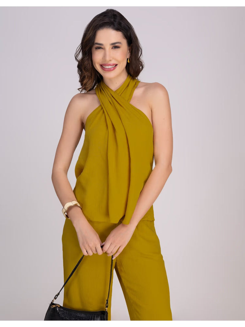 Brown Viscose Rayon Halter Co-Ord Set