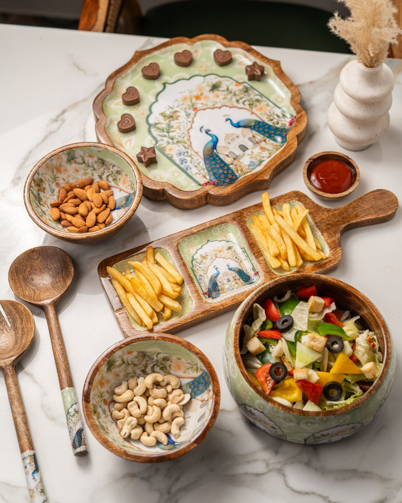 Premium Mango Wood Light Green Serving Set