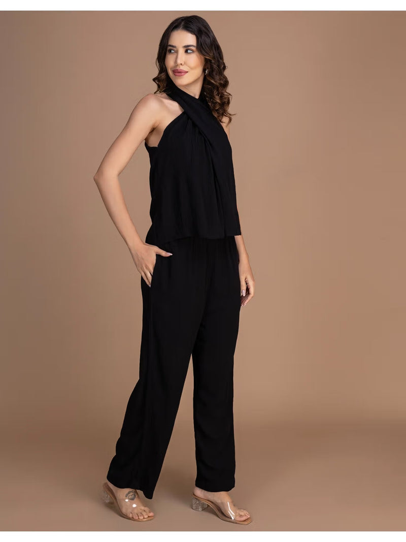 Brown Viscose Rayon Halter Co-Ord Set