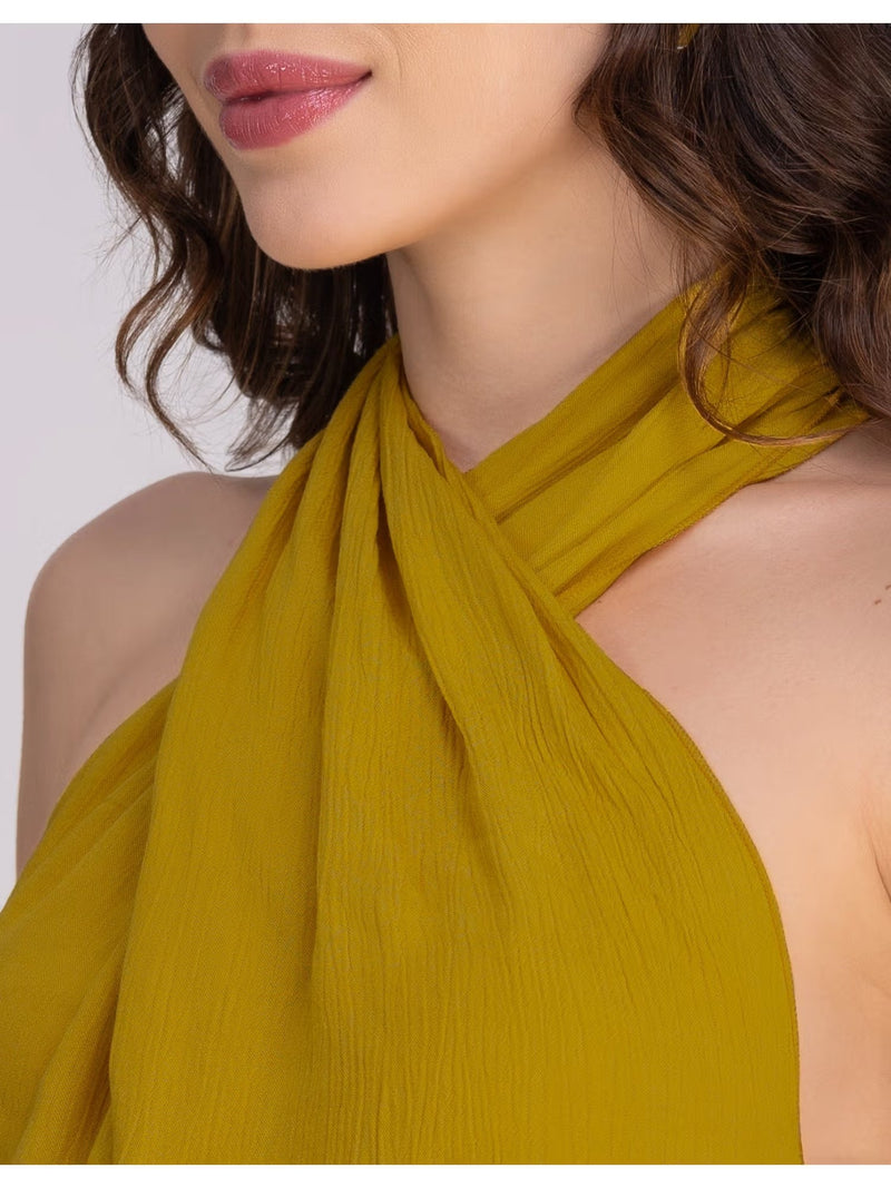 Brown Viscose Rayon Halter Co-Ord Set