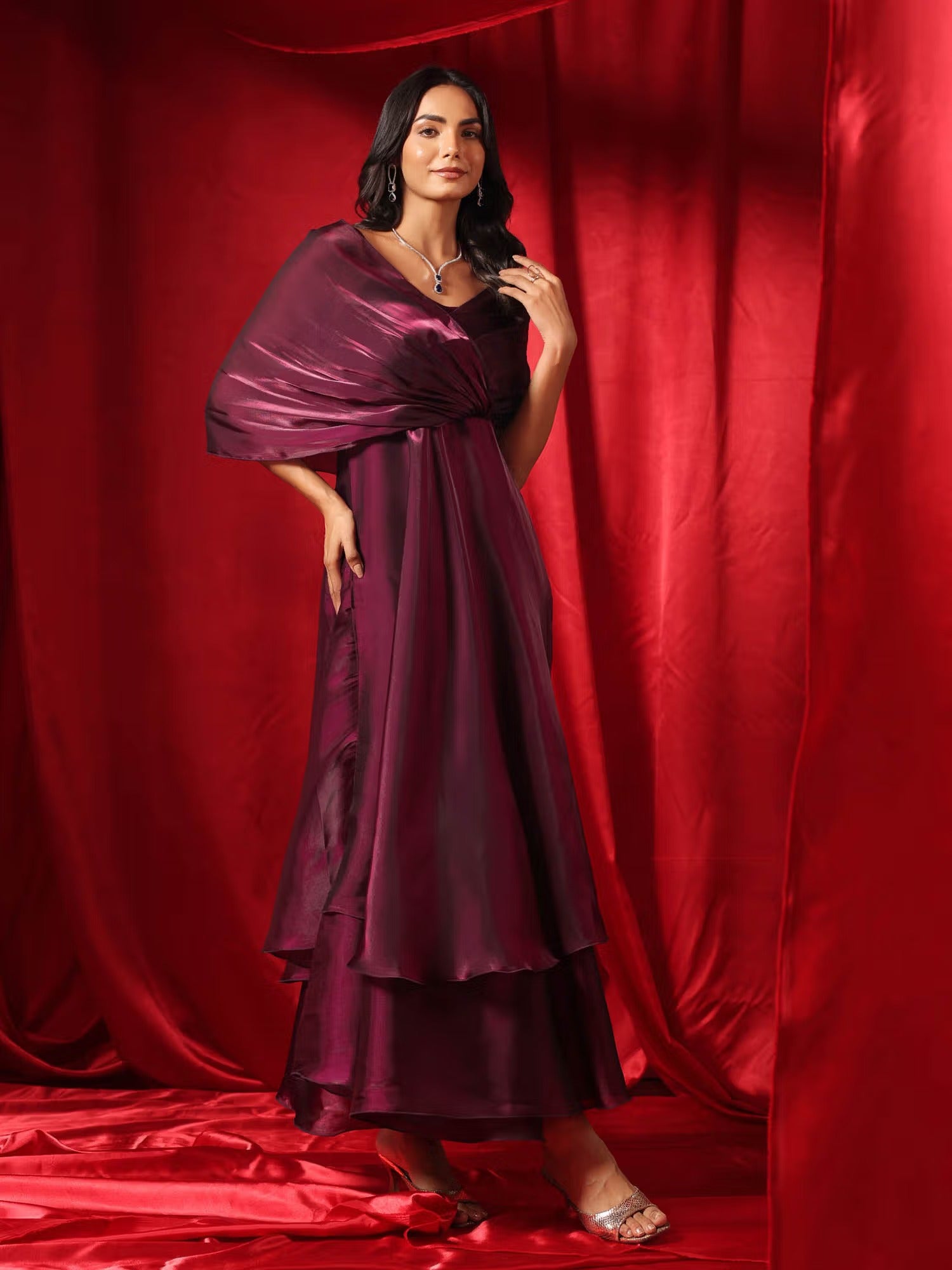 Organza Purple Aura Flow gown Dress Women