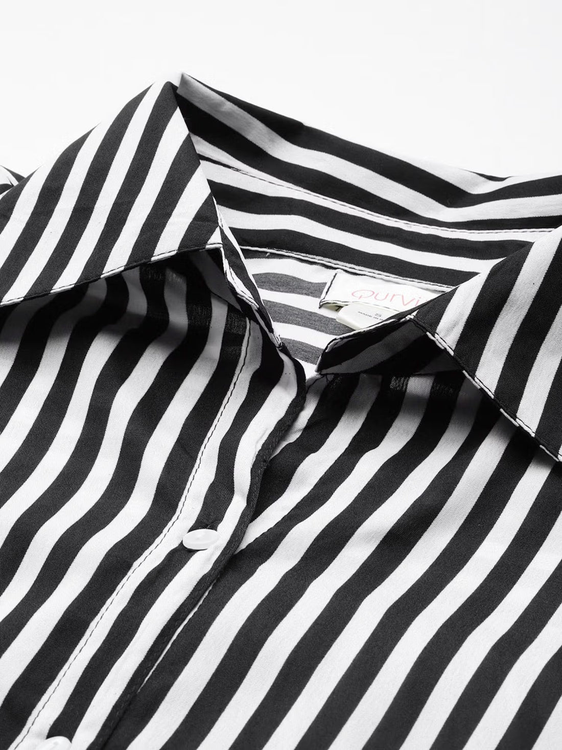 Black Striped Crepe Hi-Low Shirt
