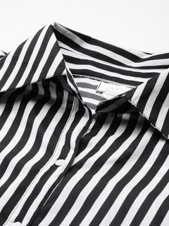 Black Striped Crepe Hi-Low Shirt