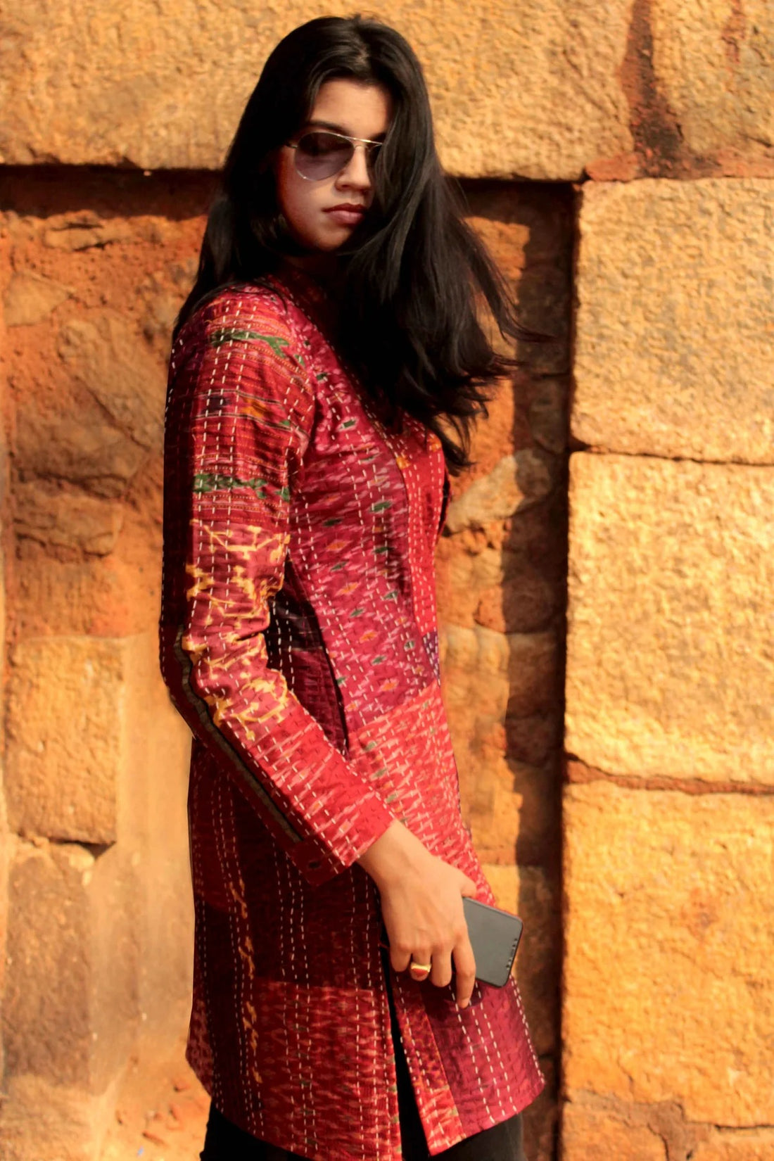 Patola Silk Kantha Patchwork Long Jacket