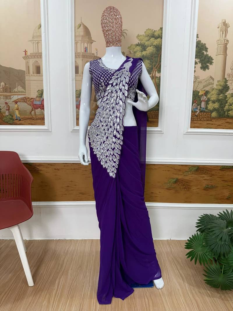 Noor Zahra Luxe Embroidered Saree (Ready-To-Wear) with Blouse