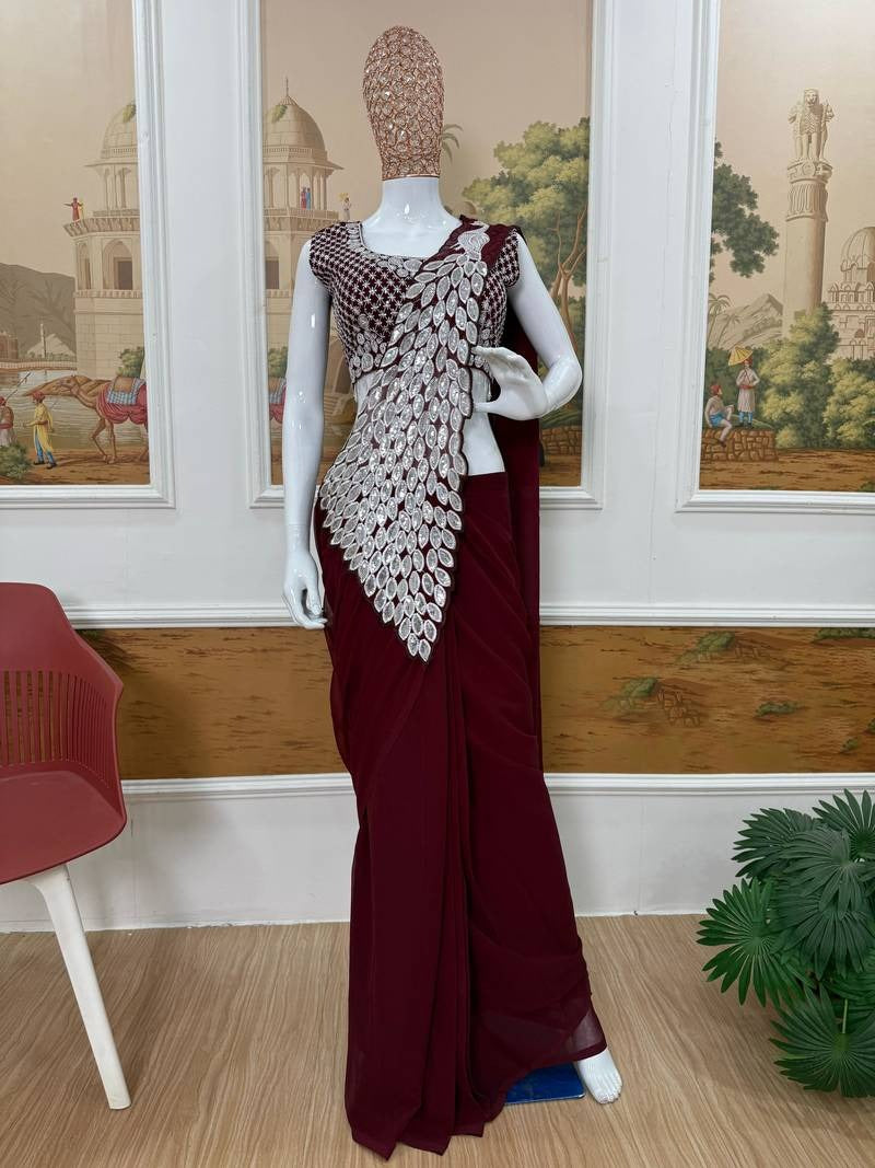 Noor Zahra Luxe Embroidered Saree (Ready-To-Wear) with Blouse