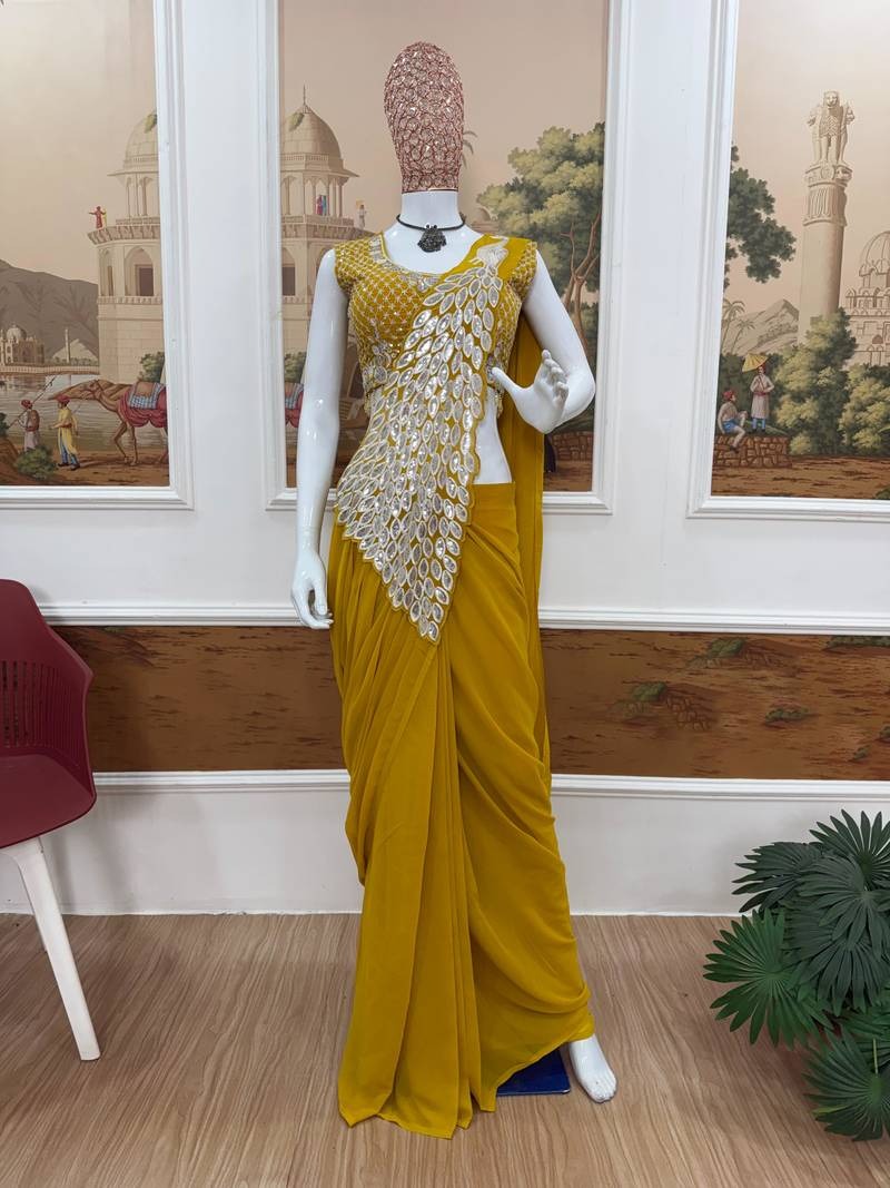 Noor Zahra Luxe Embroidered Saree (Ready-To-Wear) with Blouse