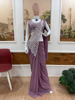 Noor Zahra Luxe Embroidered Saree (Ready-To-Wear) with Blouse