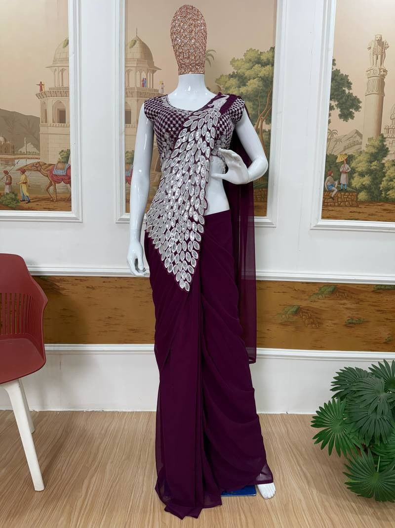 Noor Zahra Luxe Embroidered Saree (Ready-To-Wear) with Blouse