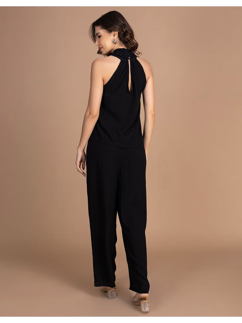 Brown Viscose Rayon Halter Co-Ord Set