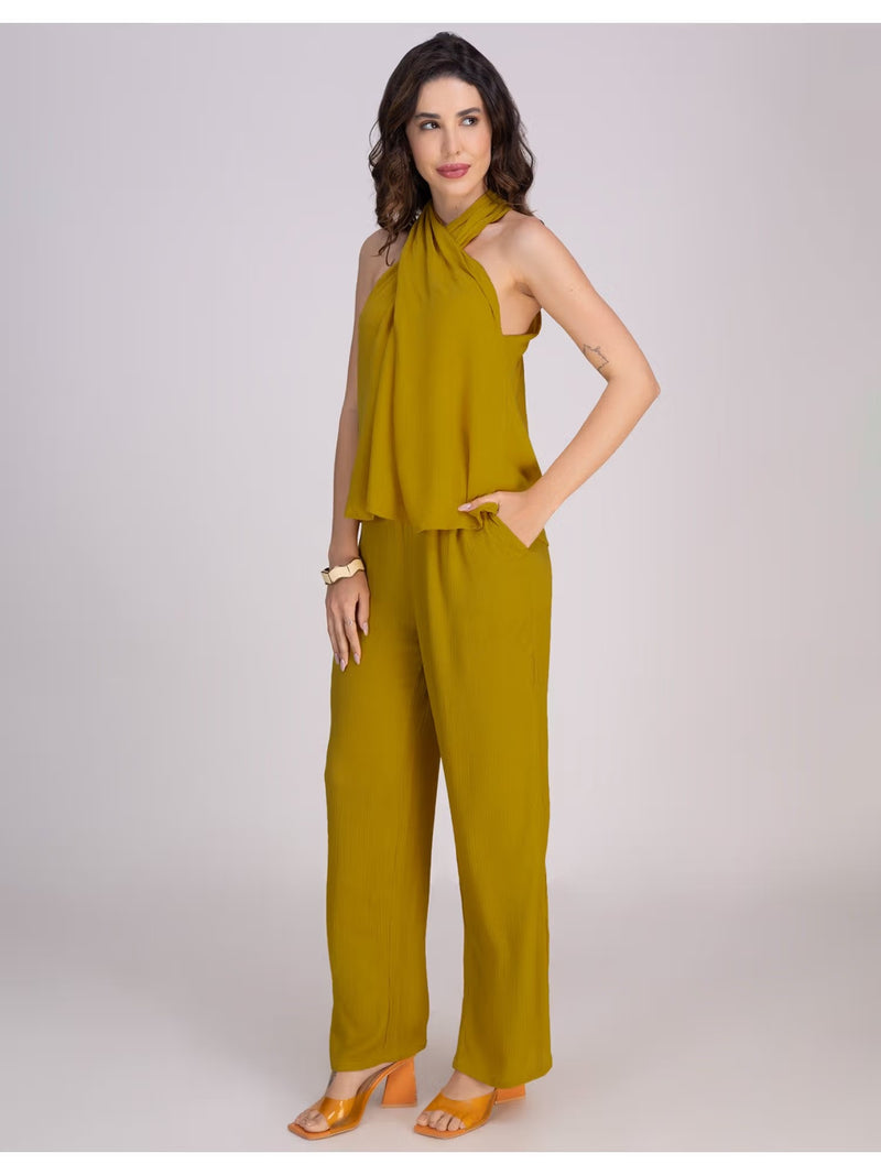 Brown Viscose Rayon Halter Co-Ord Set