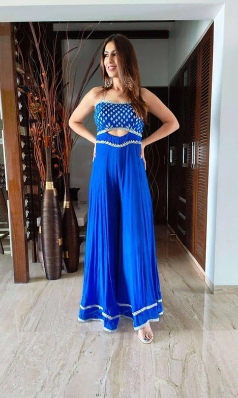 Chiffon Blue Work Jumpsuit