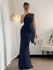 Navy Mesh Elegant Cocktail Dress