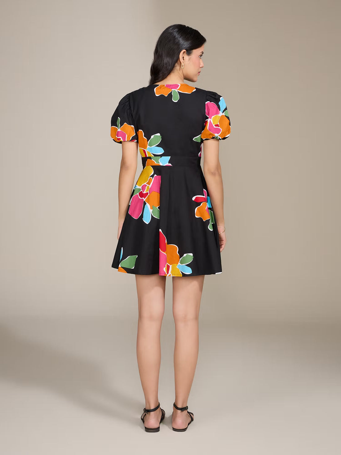 Black Multicolor Printed Mini Dress
