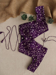 Purple Silk Brocade Festive Stitched Blouse Backless