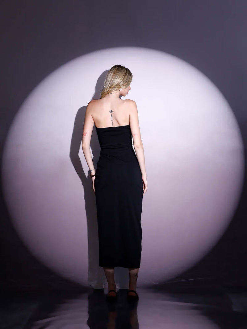 Black Sequined Strapless Midi Dress