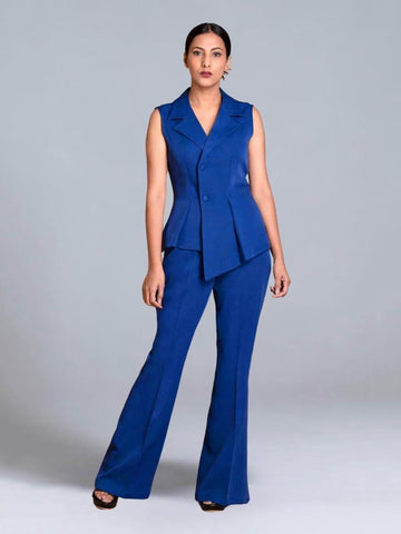 Blue Crepe Asymmetrical Fitted Co-Ord Set