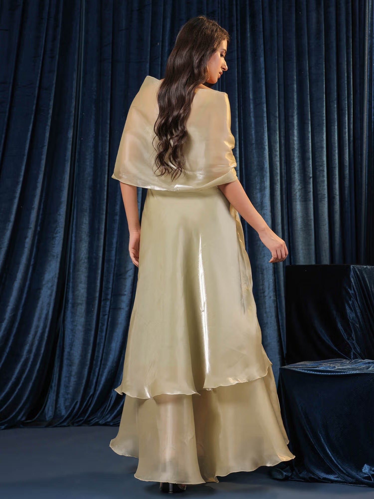Organza Gleam Aura Flow Cape Dress