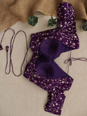 Purple Silk Brocade Festive Stitched Blouse Backless