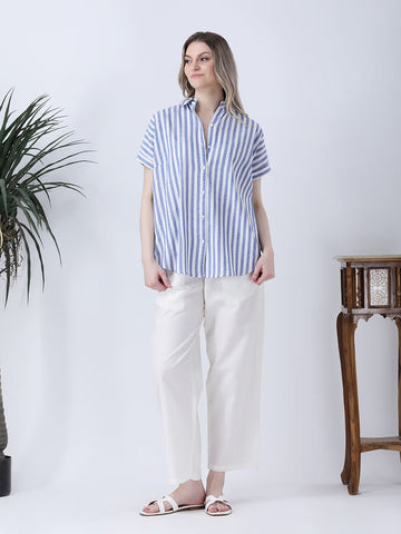 Blue Striped Linen Loose Shirt