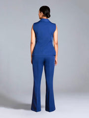 Blue Crepe Asymmetrical Fitted Co-Ord Set