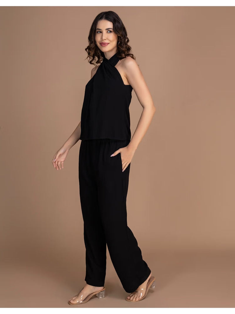 Brown Viscose Rayon Halter Co-Ord Set