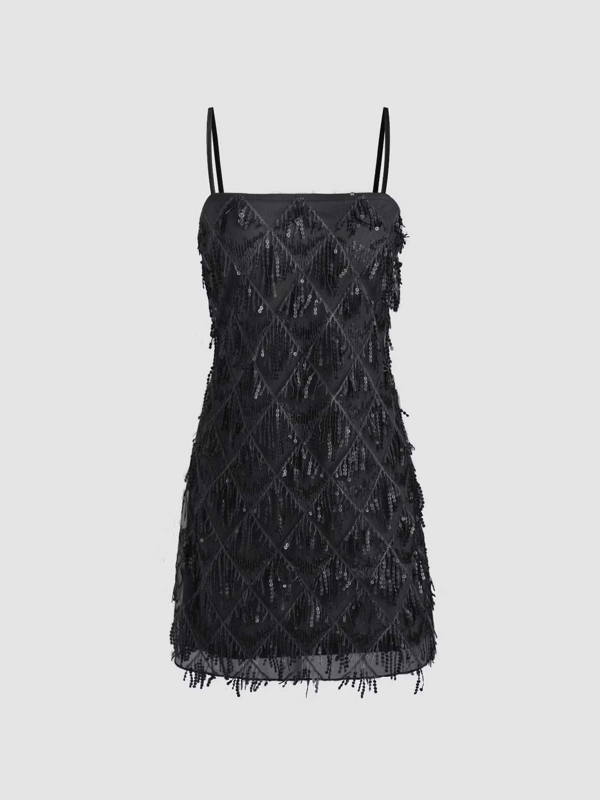 Black Sequin Geometric Tassel Mini Dress