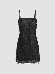 Black Sequin Geometric Tassel Mini Dress