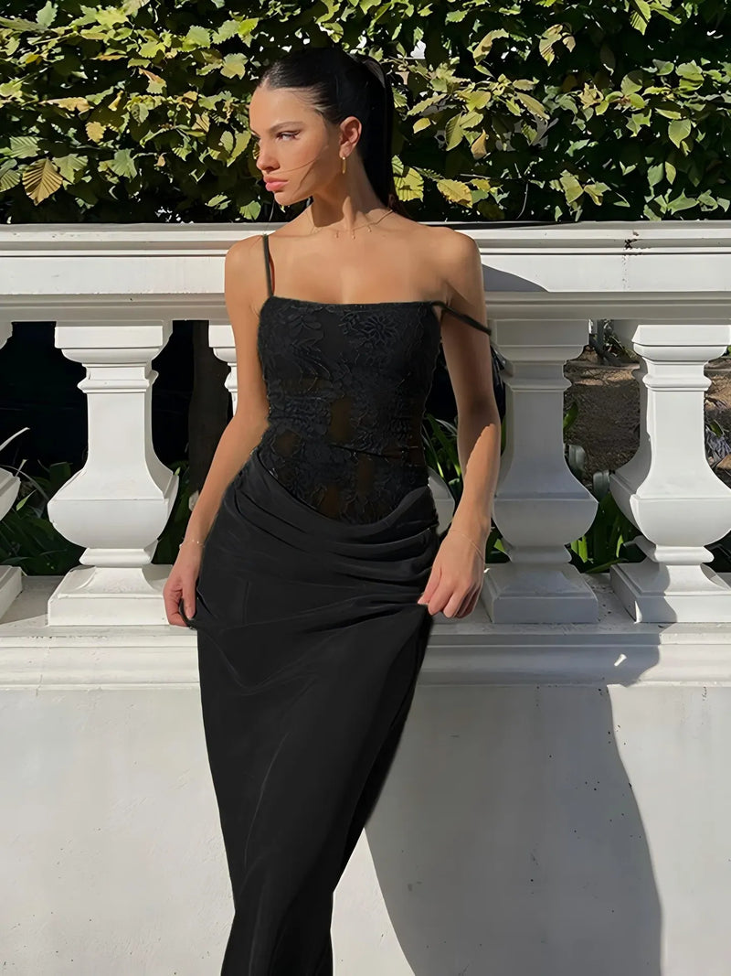 Green Flat Jersey Lace-Trimmed Maxi Dress