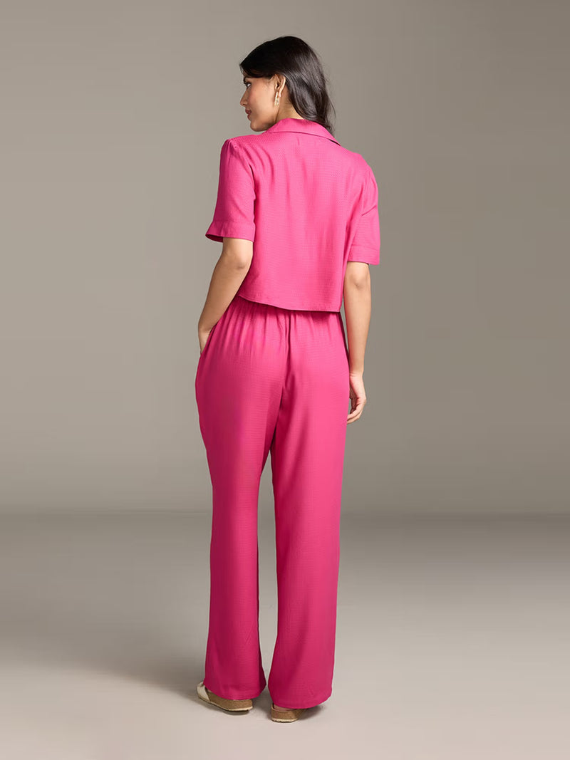 Fuchsia Pink Viscose Lapel Co-Ord Set