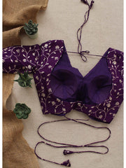 Purple Silk Brocade Festive Stitched Blouse Backless